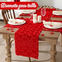 Napperons et Chemins de Table 3D Matelassés Brodés Cœur Saint-Valentin en Fausse Fourrure Douce et Pelucheuse Jacquard Printemps-Été Lavables et Durables