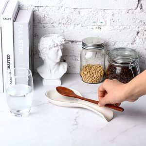 Blanc avec bord doré repose-cuillère en céramique porte-cuillère porte-cuillère pour cuisinière accessoires de bar à café - Product Image 3