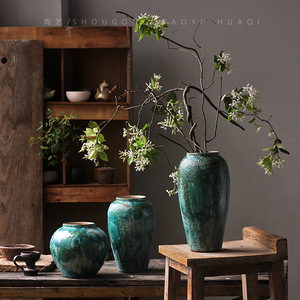 <span class=keywords><strong>Vase</strong></span> à fleurs en céramique vert émeraude, poterie rustique vintage, poterie émaillée colorée, nouveau style <span class=keywords><strong>chinois</strong></span> moderne et simple pour salon - Product Image 2