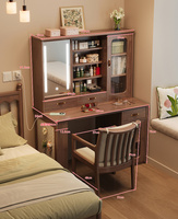 Bureau de toilette moderne nordique en bois massif avec éclairage LED - Table de maquillage multifonctionnelle convertible en bureau d'écriture avec panneau perforé