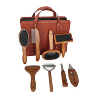 Kit de toilettage manuel pour animaux de compagnie 8-en-1 en bambou avec étui de transport, adapté aux chiens et aux chats, produits de toilettage pour animaux de compagnie