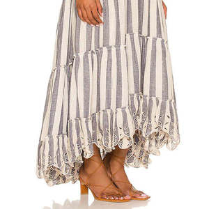 أزياء مخصصة مخطط الرسن الرقبة فستان ماكسي غير متناظر تصميم الخصر قطع تقريبا ماكسي طول فستان طويل للسيدات - Product Image 4