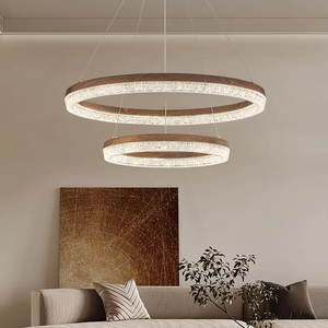 Lampadario in Legno di Noce e Rame, <span class=keywords><strong>Lampada</strong></span> <span class=keywords><strong>a</strong></span> <span class=keywords><strong>Sospensione</strong></span> LED con Anello in Resina, Elegante Estetica Cinese, per Soggiorno e Sala da Pranzo - Product Image 1
