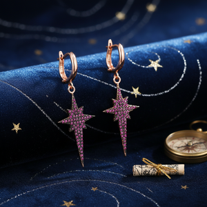 North Star เข็มทิศดีไซน์ทับทิม CZ เงิน925ตุรกีเครื่องประดับสเตอร์ลิงทำด้วยมือดีอินเทรนด์ขายส่งต่างหูตุ้งติ้ง - Product Image 3