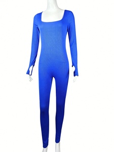 Mono de Mujer Ajustado de Manga Larga, Color Sólido, Cuello Redondo, Elástico y Acordonado, para Fitness, Gran Venta de Otoño - Product Image 1