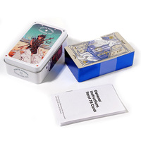 Jeu de cartes de tarot bleues personnalisées Boîte en métal Tarot avec feuilles bleues Cartes de tarot