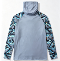 Kaos Mancing Pria Full Sublimasi Motif Ikan Berkerudung UPF50 Perlindungan UV Cepat Kering Raglan Lengan Panjang