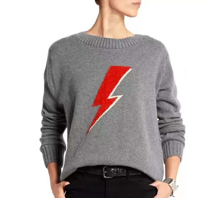YF OEM ODM Custom Design Intarsia Knitting Gray Cashmere Sweater Men Women Custom Design Sweater