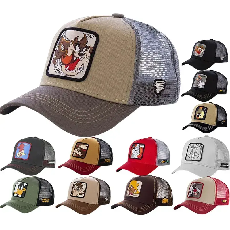 คุณภาพสูง 5 แผง Trucker หมวกเย็บปักถักร้อยอะนิเมะแพทช์ Trucker หมวก Gorras สัตว์การ์ตูนเบสบอลหมวกตาข่าย Trucker หมวก