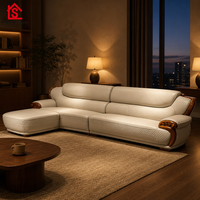 Europäisches Modernes Sofa im Chinesischen Stil aus Hochwertigem Massivholz mit Oberster Schicht aus Schwarzem Gold-Rindsleder für Wohnzimmer und Villa
