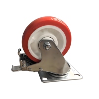 Roulette pivotante silencieuse LINGTA de 4 pouces, orange, rouge et blanche, en polyuréthane, avec support métallique et frein, durable, pour extérieur et salon, avec roulement à billes