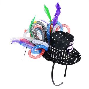 Año Nuevo <span class=keywords><strong>Deluxe</strong></span> Disco Ball Drop Silver Stars Sombrero de copa iridiscente Diadema con piedras preciosas brillantes Accesorio de favores de fiesta - Product Image 3