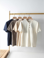 Chemise Homme à Manches Courtes Col V Ajustée en Coton Slub Imprimée avec Logo Personnalisé Henley – Nouveauté Fournisseur Populaire