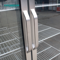 Réfrigérateur commercial compact à double porte en acier inoxydable avec porte vitrée pour boissons et bières, idéal pour les restaurants et les supermarchés
