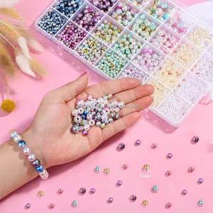 15 Grids 450pcs 8mm Gradient Color Plastic Pearl Beads ABS Pearls DIY Accessories Kit Necklaces Making Jewelry Making Toys