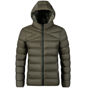 Veste d'hiver pour homme à capuche, épaisse, en duvet, couleur unie, fermeture éclair décontractée, manteau matelassé chaud, vêtement d'extérieur haut de gamme - Product Image 1