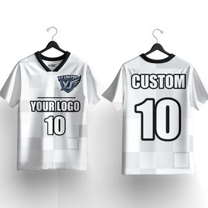 Uniformes de Fútbol Personalizados OEM ODM en Oro Blanco, Tallas Grandes Disponibles, Camiseta de Fútbol con Cuello en V para Competencia Deportiva - Product Image 1