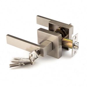 Modern Sliding Door Lock Set Aluminum Handle 60mm Bright Chrome Plated <b>Square</b> Privacy Lever Lock Right Left Sided ANSI Grade 2 - Product Image 2