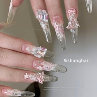Paso Sico Organza Bow Rhinestone Nail Art Embellishments Cute Dazzling Sea-blue champagne Colors Hand-stacked Diamonds No Base