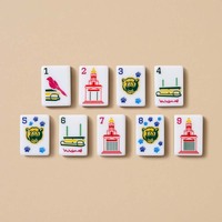 Jeu de Mahjong Américain en Acrylique Vert Foncé à Deux Couches, Thème Campus Universitaire avec Mascotte Ours BU, avec Pions Joker, Cadeau pour Fans et Anciens Étudiants