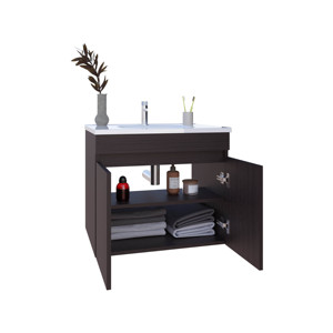 Chaux <b>Floating</b> Wide Double Door Vanity With Resin Sink Bathroom Storage Black - Product Image 6