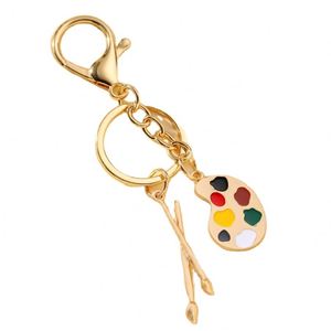European American Brass <b>Key</b> <b>Chain</b> Zinc Alloy Oil Drip Color Palette Paintbrush Carabiner Keychain for Student Graduation Season - Product Image 1