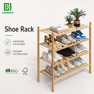 Meuble à chaussures moderne en bambou à 4 niveaux, autoportant, pour l'entrée, avec un design gain de place - Product Image 1