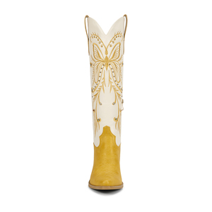 WETKISS <span class=keywords><strong>Stivali</strong></span> Estivi <span class=keywords><strong>Bianchi</strong></span> da Donna con Tacco Basso, <span class=keywords><strong>Stivali</strong></span> al Ginocchio Stile Cowgirl con Ricamo a Farfalla e Borchie - Product Image 3