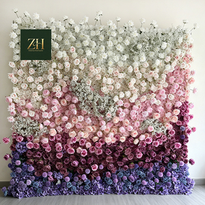 Nouvelle conception murale de fleurs en soie colorées style Ins, avec gypsophile et roses artificielles, pour fond de fête d'anniversaire - Product Image 1