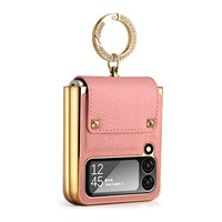 Étui en cuir avec anneau métallique et protection de charnière pour Samsung Galaxy Z Flip 8 7 6 5 4 3, étui de protection antichoc