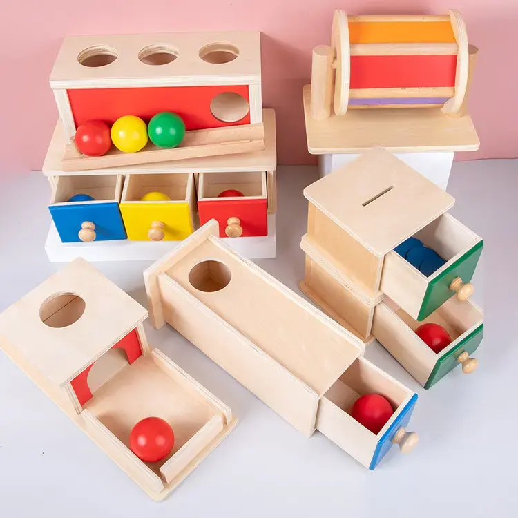 Montessori Infant Materials Preschool Teaching Aid Learning Children Object Permanence Box Baby Wooden Educational Toy Set