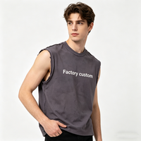 Camiseta sin mangas de algodón pesado con lavado ácido personalizada para hombre, estilo desgastado