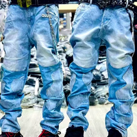 Jean en denim délavé léger à deux tons et patchwork pour homme, coupe droite, taille haute, en molleton, style streetwear décontracté pour un look urbain