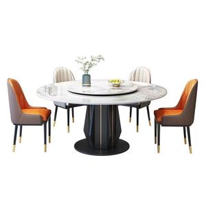 Rock Slab Grande table à manger <span class=keywords><strong>ronde</strong></span> pour 6 personnes et <span class=keywords><strong>chaise</strong></span> Table <span class=keywords><strong>ronde</strong></span> haut <span class=keywords><strong>de</strong></span> gamme avec plateau tournant Table à manger moderne et simple - Product Image 5