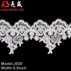 Embroidered Lace Trim, Silver Corded Scallop, 4 Flowers