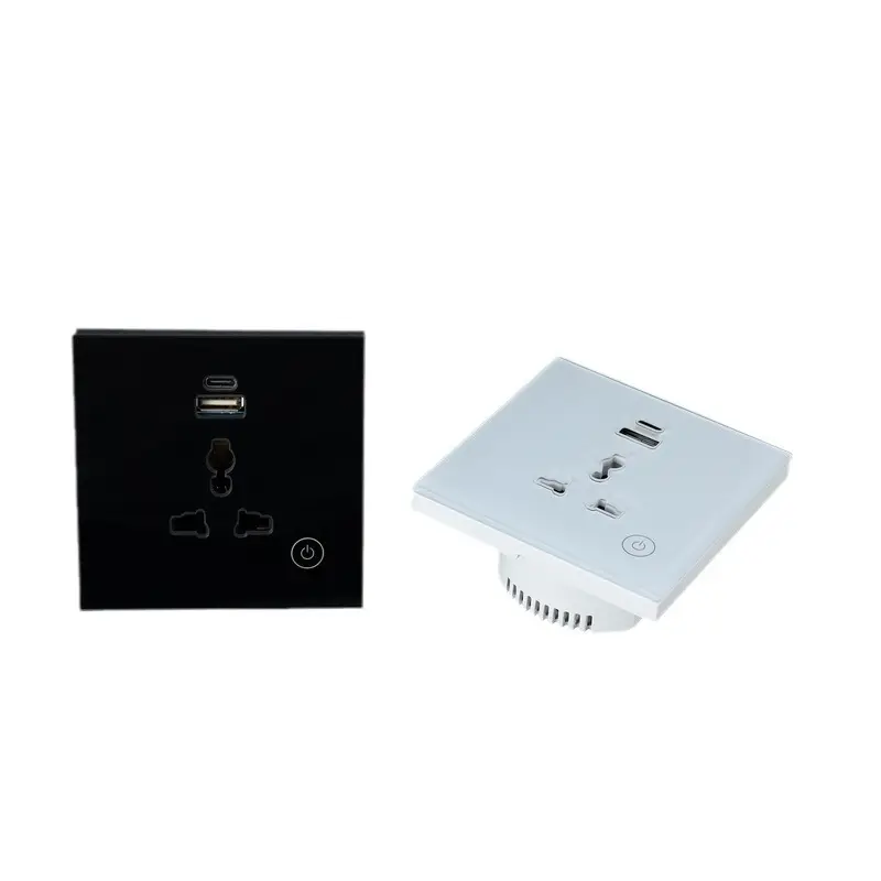 Smart Home Tuya Wifi Smart Touch Panel Switch and Double Socket with USB USA Universal Zigbee Power Wall Plugs Socket