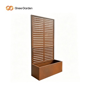 Corten Steel Privacy Screen Planter Box Integrated <b>Garden</b> Partition Raised Planter With Hanging <b>Hooks</b> - Product Image 2