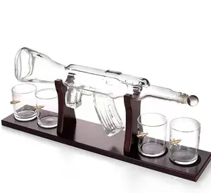 Decantador AK47 de 1000 ml, gafas para beber con pistola, conjunto de cajas de vidrio, Impresión de logotipo, botella decantadora para regalo de negocios