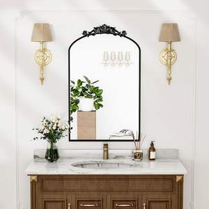 <span class=keywords><strong>Miroir</strong></span> arqué antique, miroirs muraux décoratifs en bronze, <span class=keywords><strong>grand</strong></span> <span class=keywords><strong>miroir</strong></span> <span class=keywords><strong>baroque</strong></span> avec cadre en aluminium, miroirs ornés pour salle de bain (30 "x 22") - Product Image 1