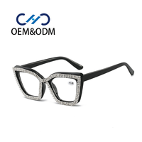 A10052 Nouvelles lunettes œil-de-chat entièrement montées, ornées de diamants, avec verres AC transparents HD légers, style européen-américain pour femme