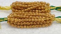 Perles de verre rondes côtelées dorées Conifer sur fil en boîte, certifiées pour la fabrication de bijoux, style commercial métallique, pour colliers et bracelets