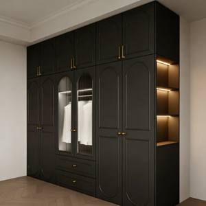 Swing Door Closet Bedroom Locker Black Panel & Brass Hardware Arched Glass Door Floor-to-Ceiling Custom Handmade Wardrobes - Product Image 5