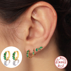 ต่างหูเพชรทรงมาร์คีส์สีเขียว QLEESI เงินแท้ S925 ชุบทอง เรียบง่ายและทันสมัย - Product Image 4