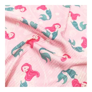 Hot Selling Customized Cartoon Mermaid Printed Elastic 96% Polyester 4%spandex Swim Knitted Fabric Ribbed