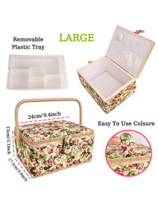 Kit de panier à <span class=keywords><strong>couture</strong></span> en bois personnalisable, boîte de rangement, organisateur, coffret cadeau, Noë<span class=keywords><strong>l</strong></span>, mariage, avec poignée, travaux d'aiguille, tissu artisanal - Product Image 3