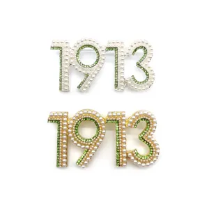 Broche de perlas con diamantes de imitación, número personalizado, 1913, broche de Sorority griego, joyería al por mayor