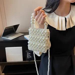 Fashion niche pearl beaded clutch bag handbag purse fancy small mini party evening cute pearl hand bag for young girl