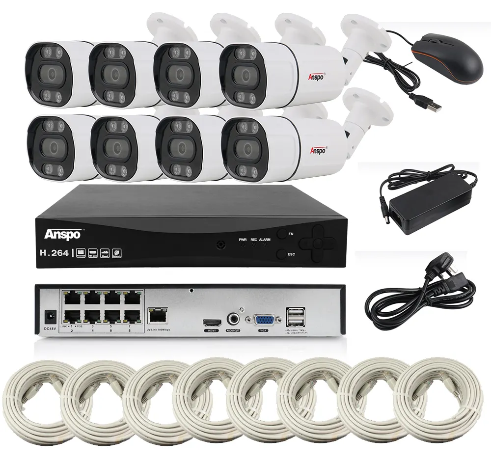 Anspo 4MP H.265 4CH OEM 8ch POE NVR 4MP 5MP 4K 8mp 6mp HD Motion Detection Security Camera System