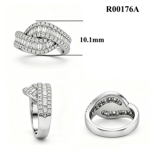 Anillo Cruzado de Oro Blanco Sólido de 18K con Diamantes Naturales Redondos y Baguette, Engaste de Canal de Dos Bandas, Personalizado OEM ODM - Product Image 6