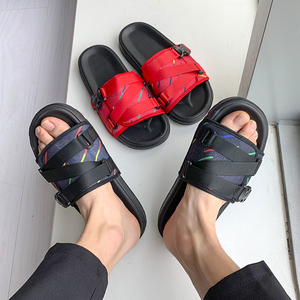 Móc Và Vòng Lặp Băng Vải In Dép Dây Đeo Thời Trang Slide Mens Dép Màu Đỏ Tùy Chỉnh Với Khóa - Product Image 3